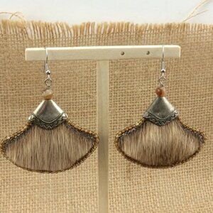 Beaded Metal Handmade Boho Dangle Earrings Festival Style Faux Real Leather Fur